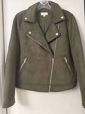 LOFT Olive Green Suede Moto Jacket